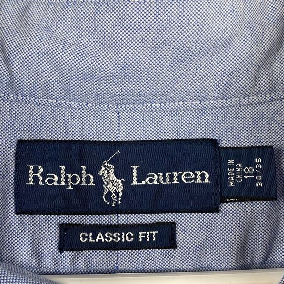 VTG Ralph Lauren Oxford Button Down Shirt Men's 18 34/35 2XL Blue Formal Causal - Picture 7 of 12